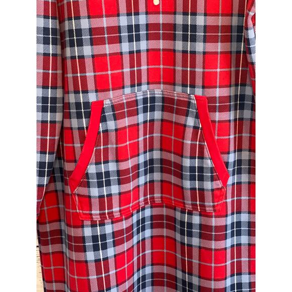 Lands' End Serious Sweats Hooded Lounger Gown Red White Blue Plaid Size L - Picture 3 of 14